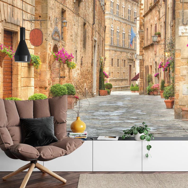 Tuscany Street Scene Wallpaper Mural, Pienza Italy