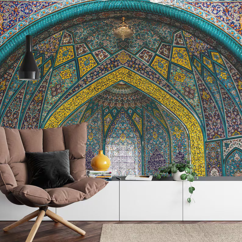 Persian Mosaic Art Mural, Islamic Wall Decal Art Print