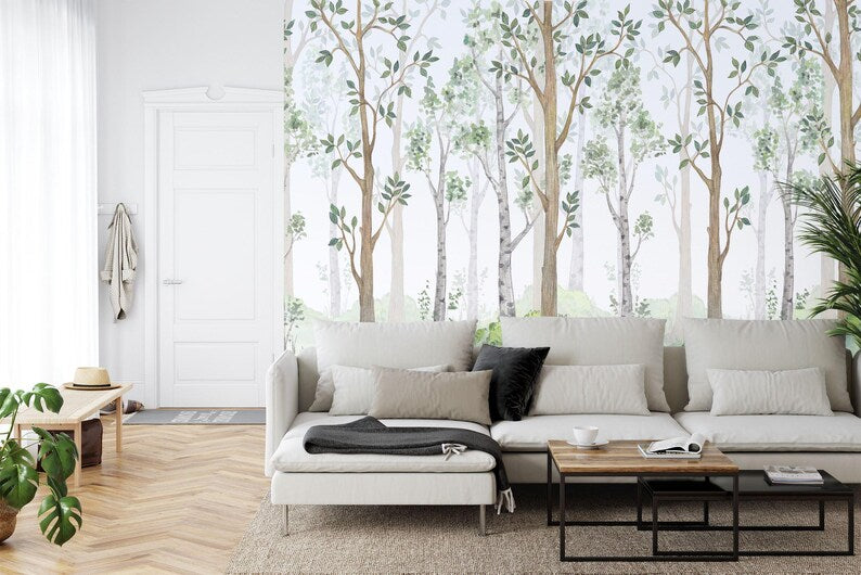 Watercolor Forest Wallpaper Mural Children's Interior