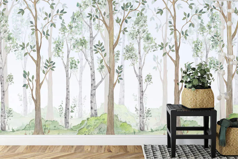 Watercolor Forest Wallpaper Mural Children's Interior