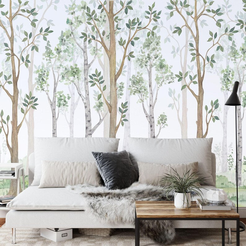 Watercolor Forest Wallpaper Mural Children's Interior