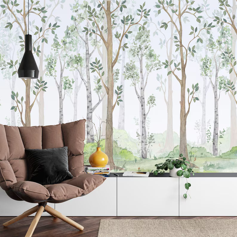 Watercolor Forest Wallpaper Mural Children's Interior