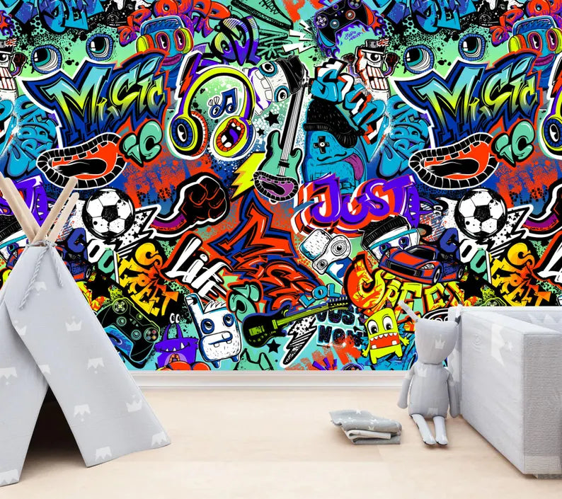 Graffiti Street Wallpaper Mural, Urban Art Print