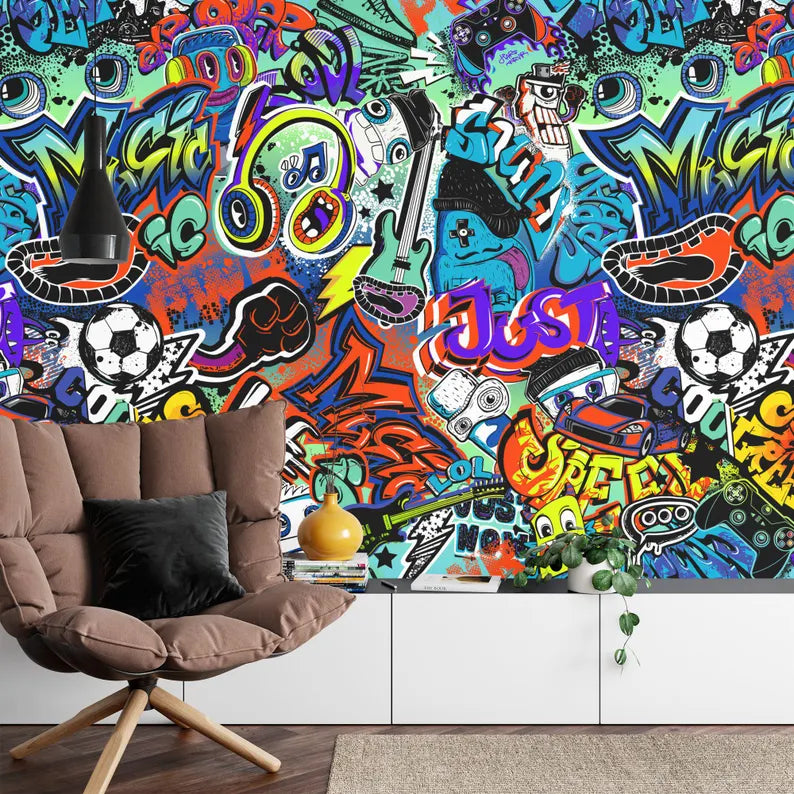 Graffiti Street Wallpaper Mural, Urban Art Print