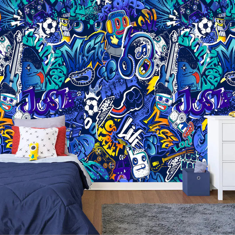 Graffiti Street Wallpaper Mural, Urban Abstract Art Print