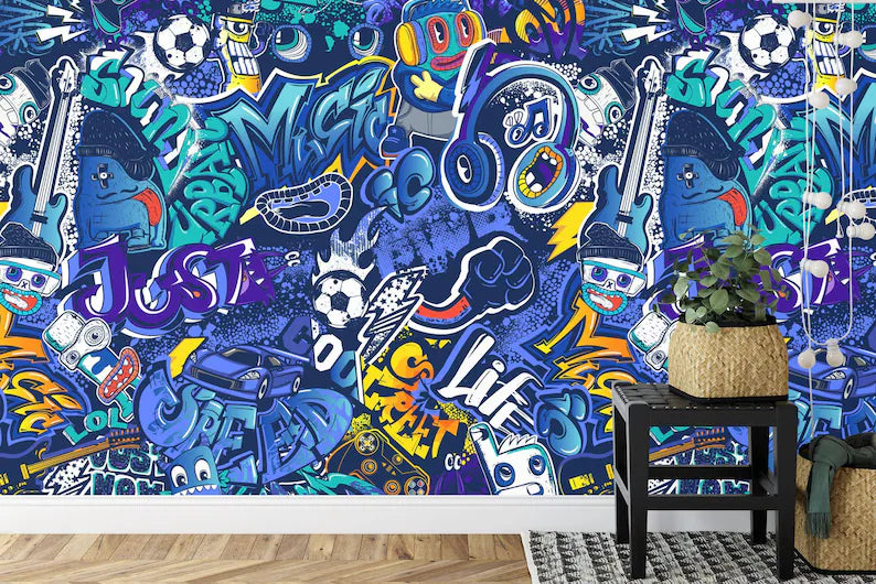 Graffiti Street Wallpaper Mural, Urban Abstract Art Print