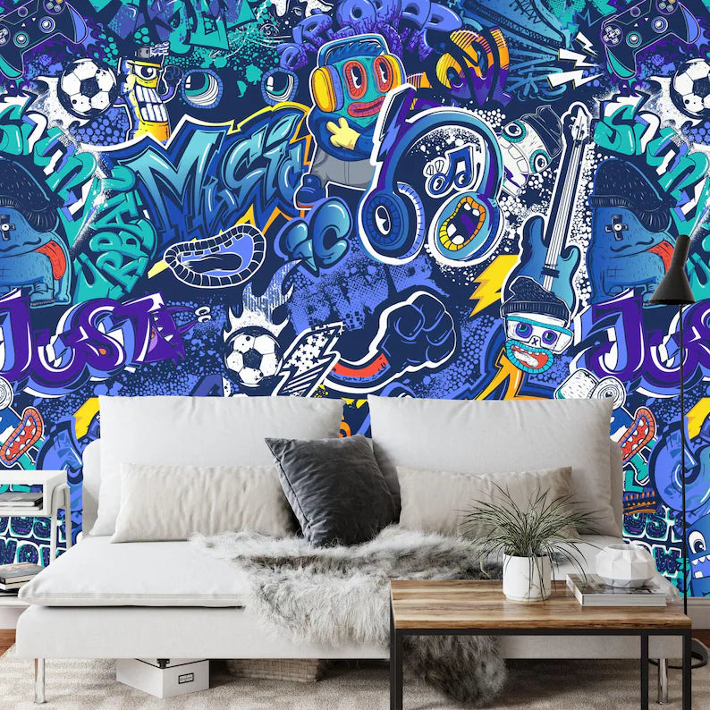 Graffiti Street Wallpaper Mural, Urban Abstract Art Print