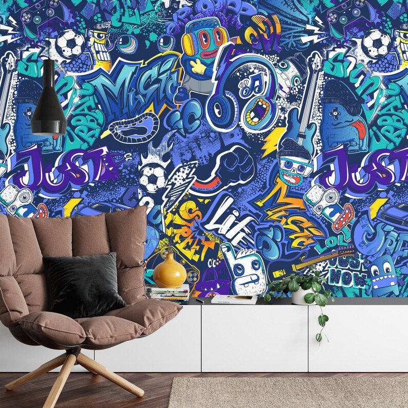 Graffiti Street Wallpaper Mural, Urban Abstract Art Print