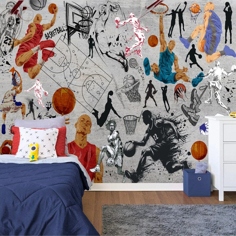 Graffiti Basketball Mural: Urban Street Art Print