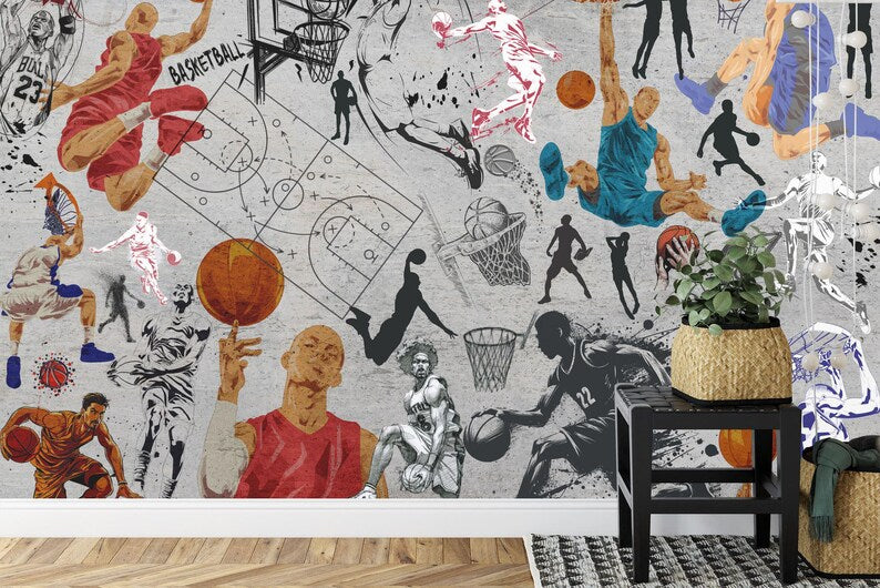 Graffiti Basketball Mural: Urban Street Art Print