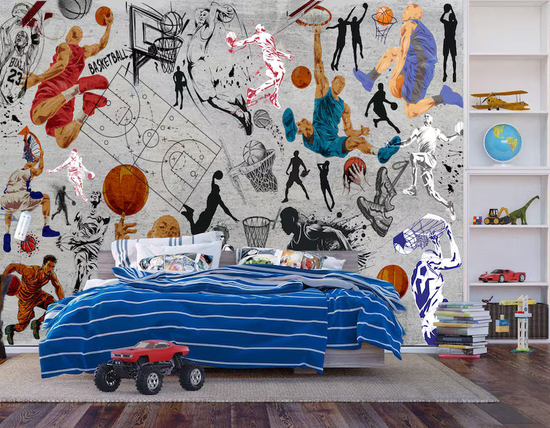 Graffiti Basketball Mural: Urban Street Art Print