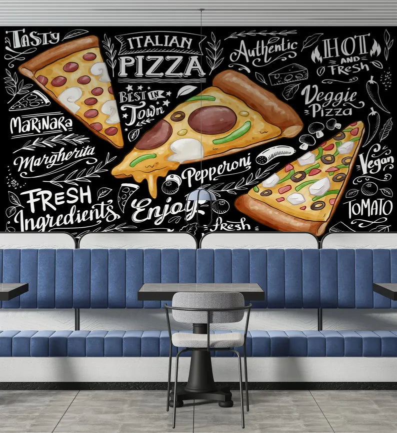 Pizza Restaurant Wall Mural, Italian Decor Art Print