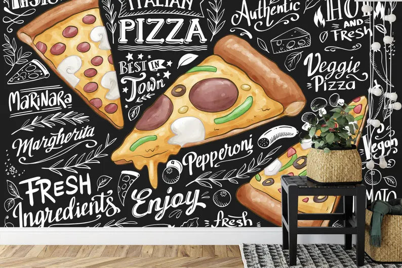 Pizza Restaurant Wall Mural, Italian Decor Art Print