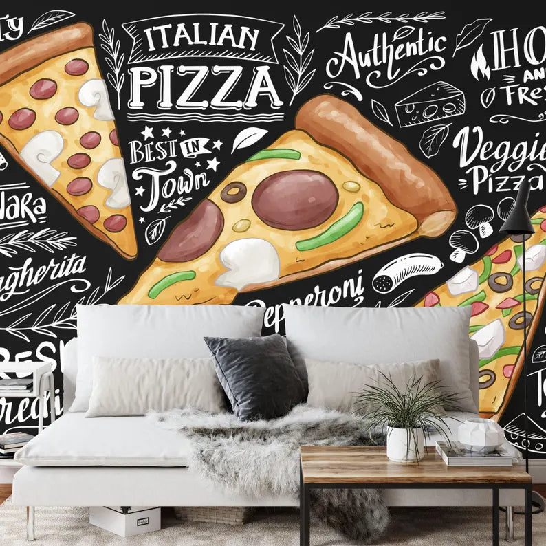 Pizza Restaurant Wall Mural, Italian Decor Art Print