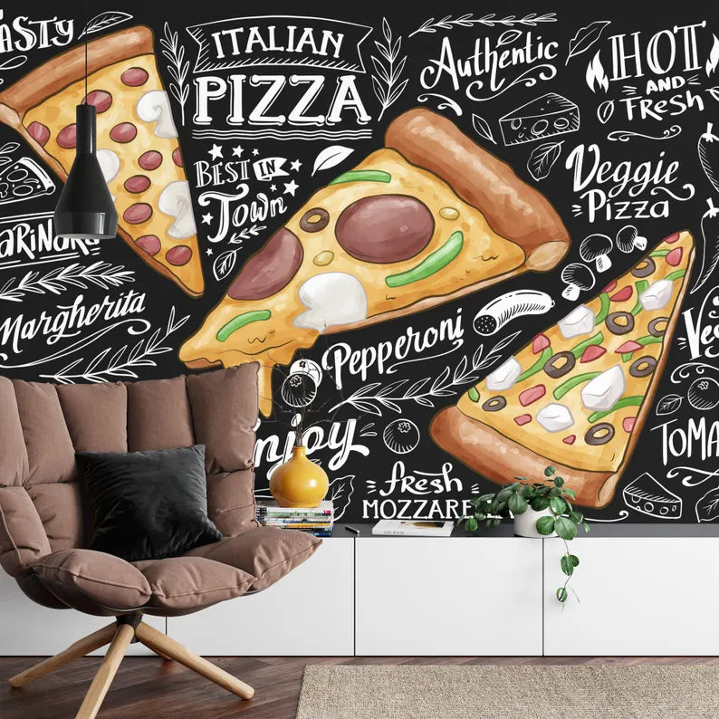Pizza Restaurant Wall Mural, Italian Decor Art Print