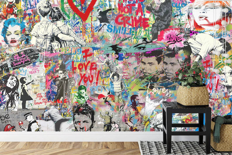 Graffiti Mural Wallpaper, Modern Street Art Print