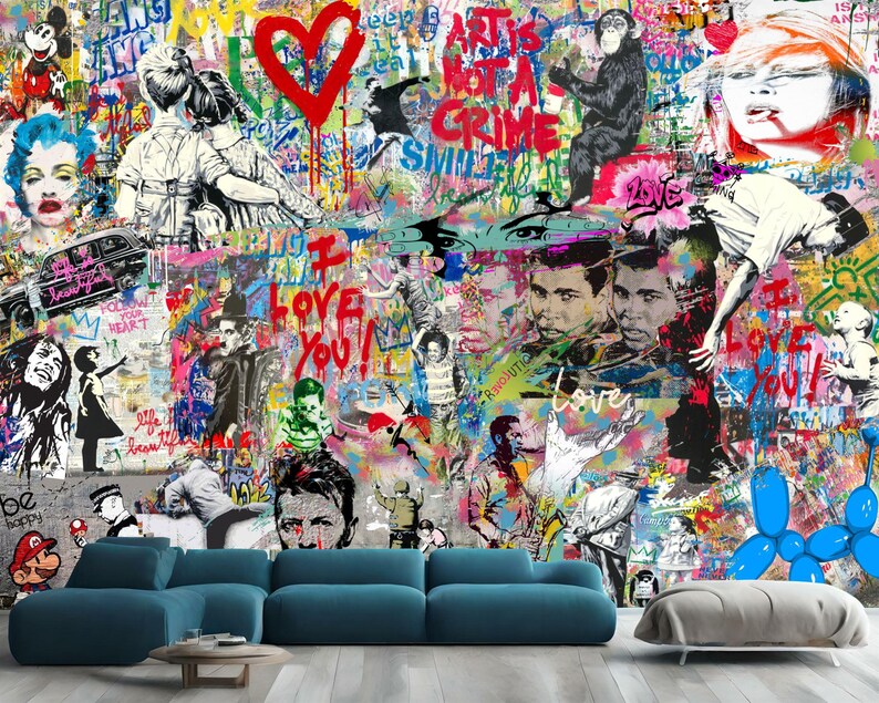 Graffiti Mural Wallpaper, Modern Street Art Print