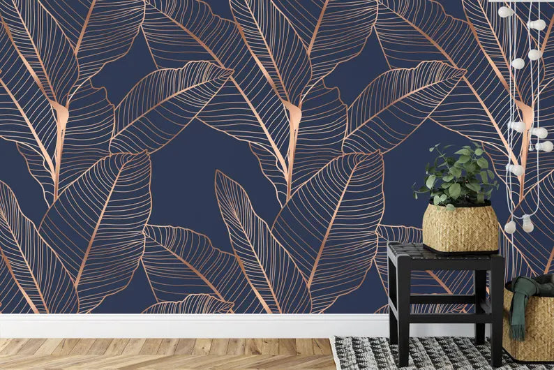 Navy Botanical Wallpaper Mural, Peel and Stick Wallpaper