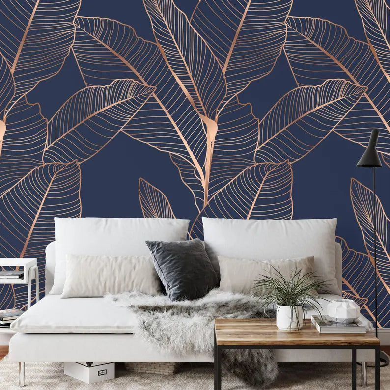 Navy Botanical Wallpaper Mural, Peel and Stick Wallpaper