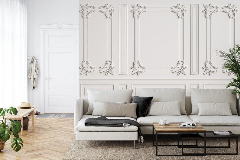 French Frame Wallpaper Mural, Retro Ornament Decor