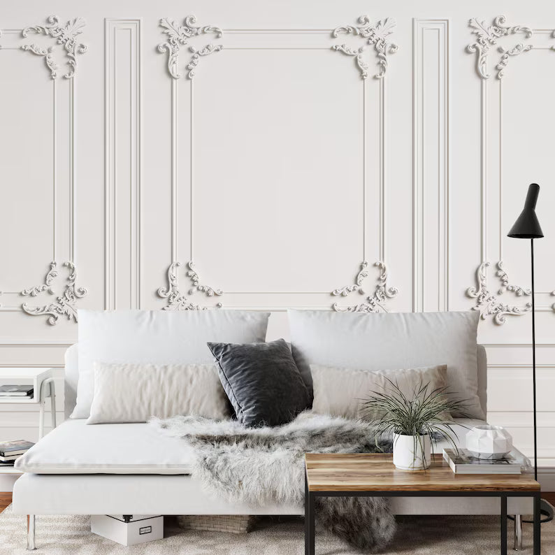 French Frame Wallpaper Mural, Retro Ornament Decor