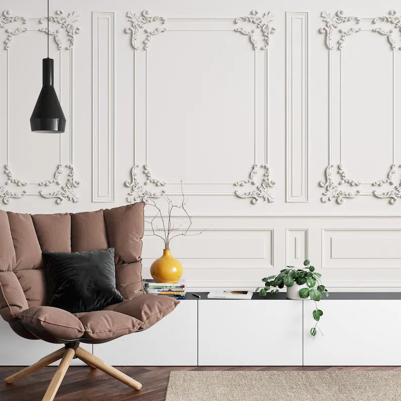 French Frame Wallpaper Mural, Retro Ornament Decor