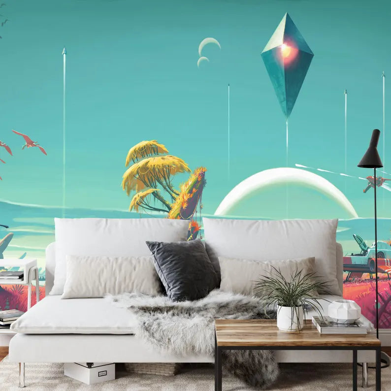 Wallpaper, Creature Spaceship Video Game Wall Mural