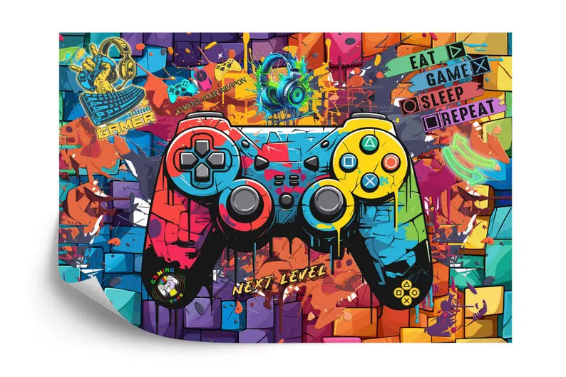 Gaming Kids Room Wallpaper Mural, Game Controller Art Print