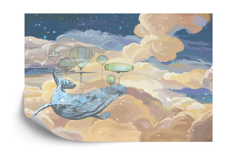 Starry Sky Whale Mural, Kids Nursery Wallpaper Gift