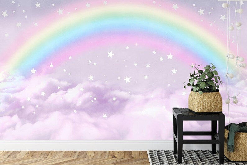 Rainbow Starry Sky Nursery Wallpaper Mural Art Print