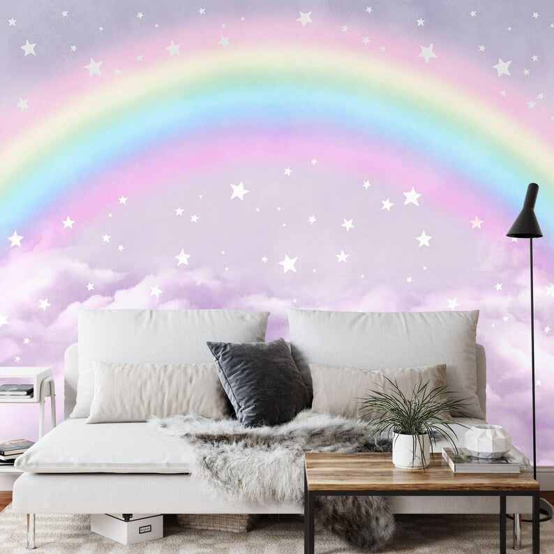Rainbow Starry Sky Nursery Wallpaper Mural Art Print