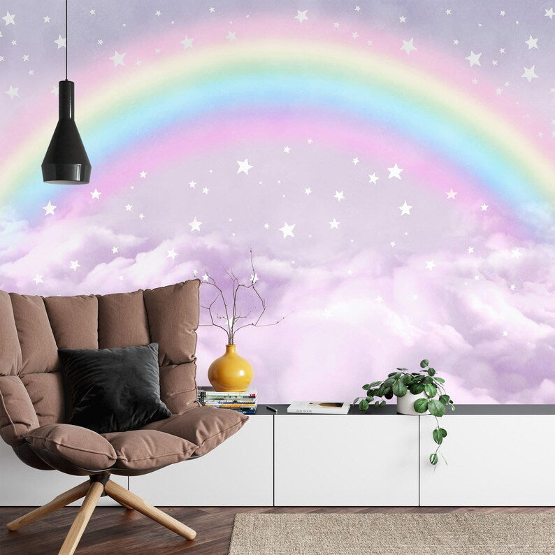 Rainbow Starry Sky Nursery Wallpaper Mural Art Print