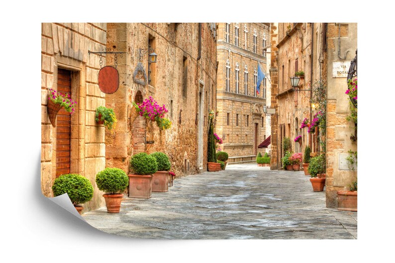 Tuscany Street Scene Wallpaper Mural, Pienza Italy