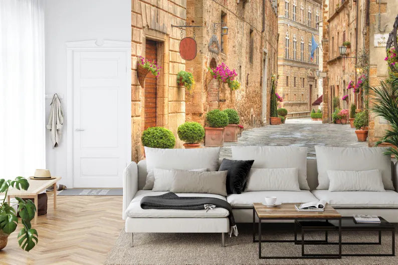 Tuscany Street Scene Wallpaper Mural, Pienza Italy