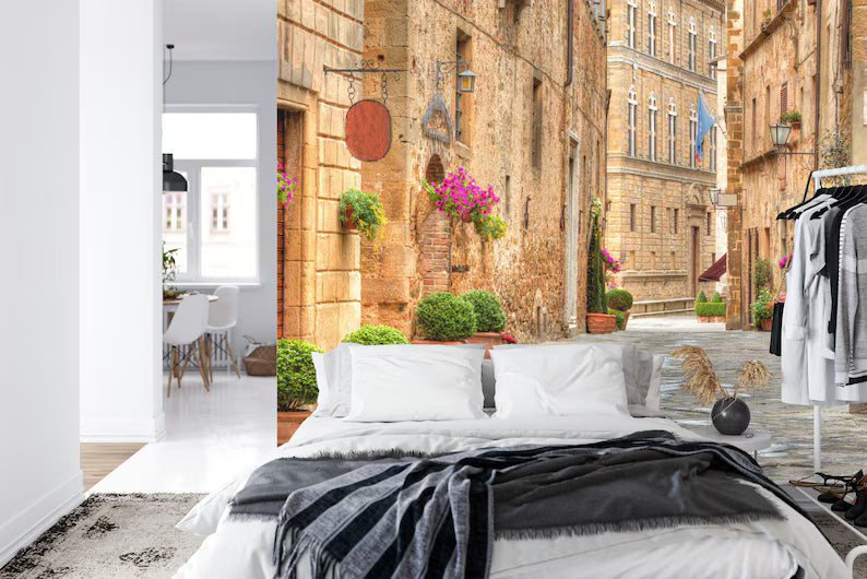 Tuscany Street Scene Wallpaper Mural, Pienza Italy