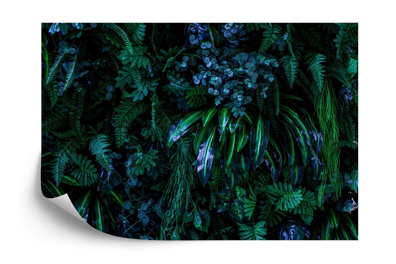 Mystic Jungle Wallpaper Mural: Dark Blue, Green Floral
