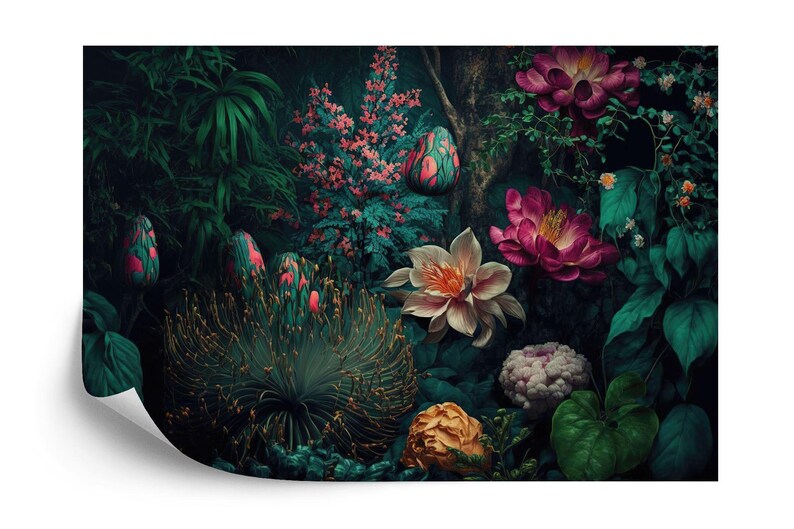 Dark Baroque Botanical Mural, Vintage Jungle Wallpaper
