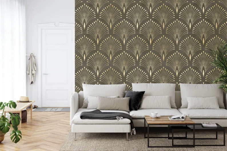 Art Deco Peacock Feather Wallpaper Mural Art Print