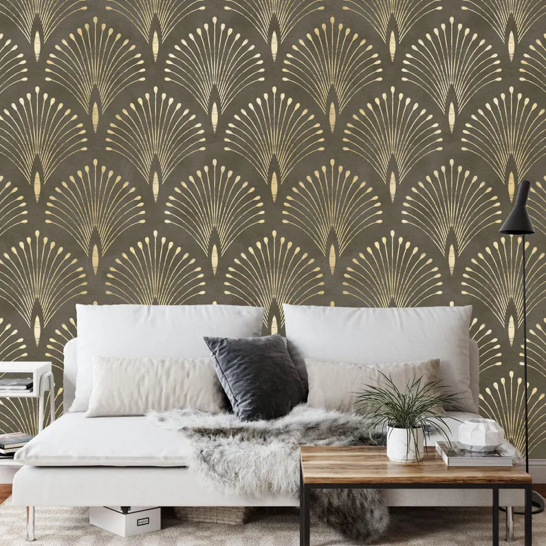 Art Deco Peacock Feather Wallpaper Mural Art Print
