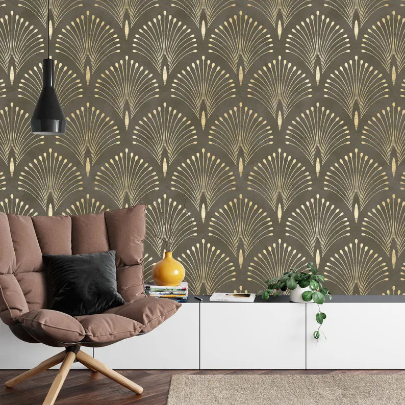 Art Deco Peacock Feather Wallpaper Mural Art Print