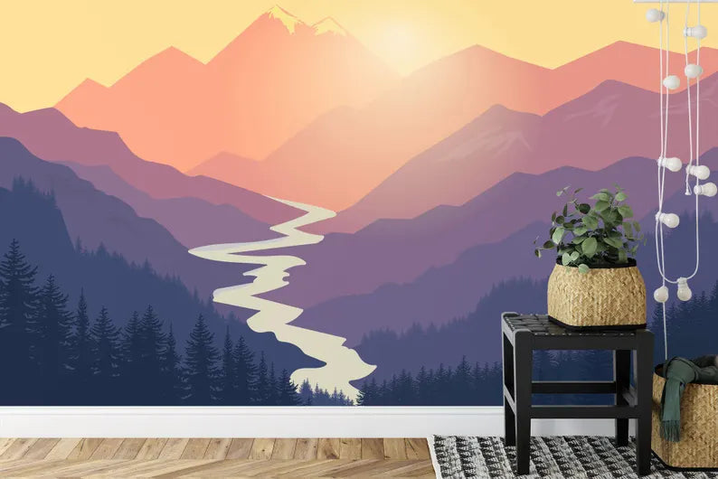 Purple Mountain Landscape Wall Mural