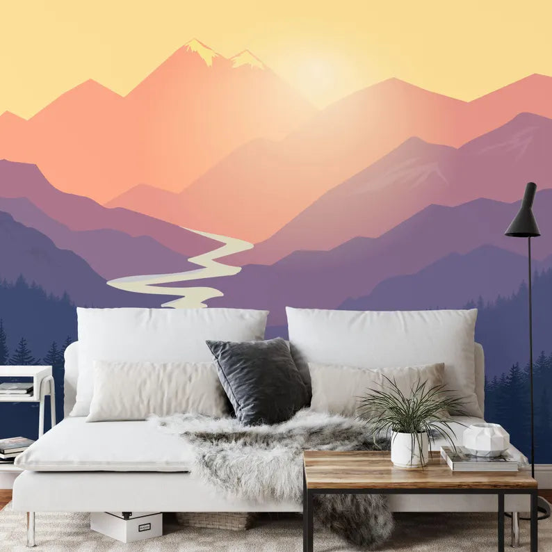 Purple Mountain Landscape Wall Mural