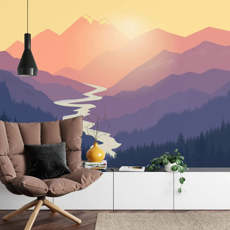 Purple Mountain Landscape Wall Mural