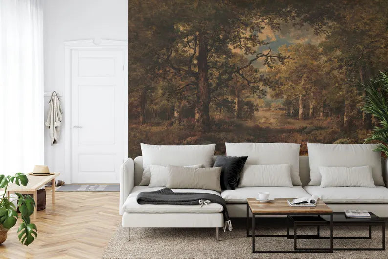 Gloomy Woodland Painting Wallpaper Mural