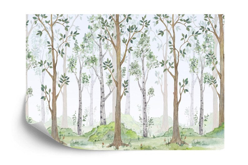 Watercolor Forest Wallpaper Mural Children's Interior