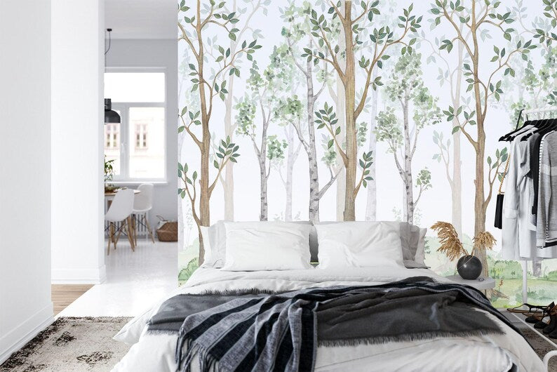 Watercolor Forest Wallpaper Mural Children's Interior