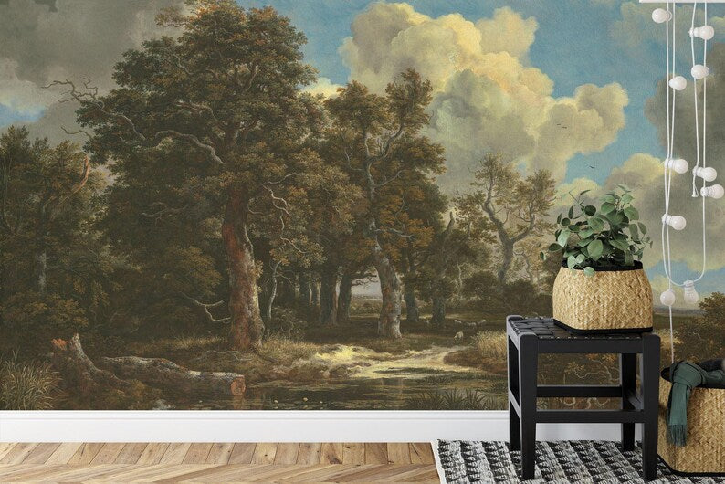 Forest Edge Oil Painting Wallpaper Mural