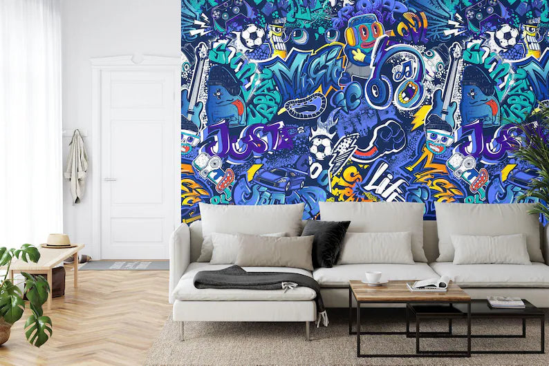 Graffiti Street Wallpaper Mural, Urban Abstract Art Print