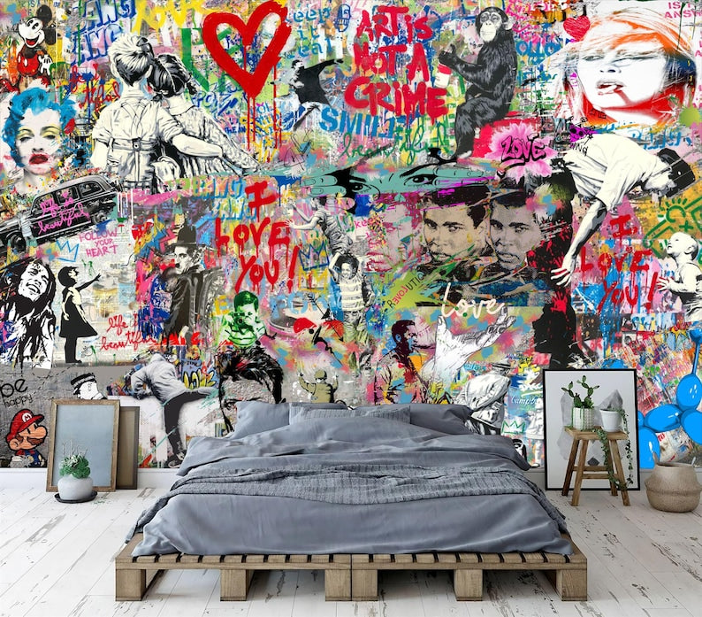 Graffiti Mural Wallpaper, Modern Street Art Print