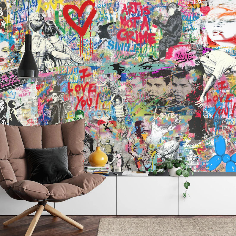 Graffiti Mural Wallpaper, Modern Street Art Print